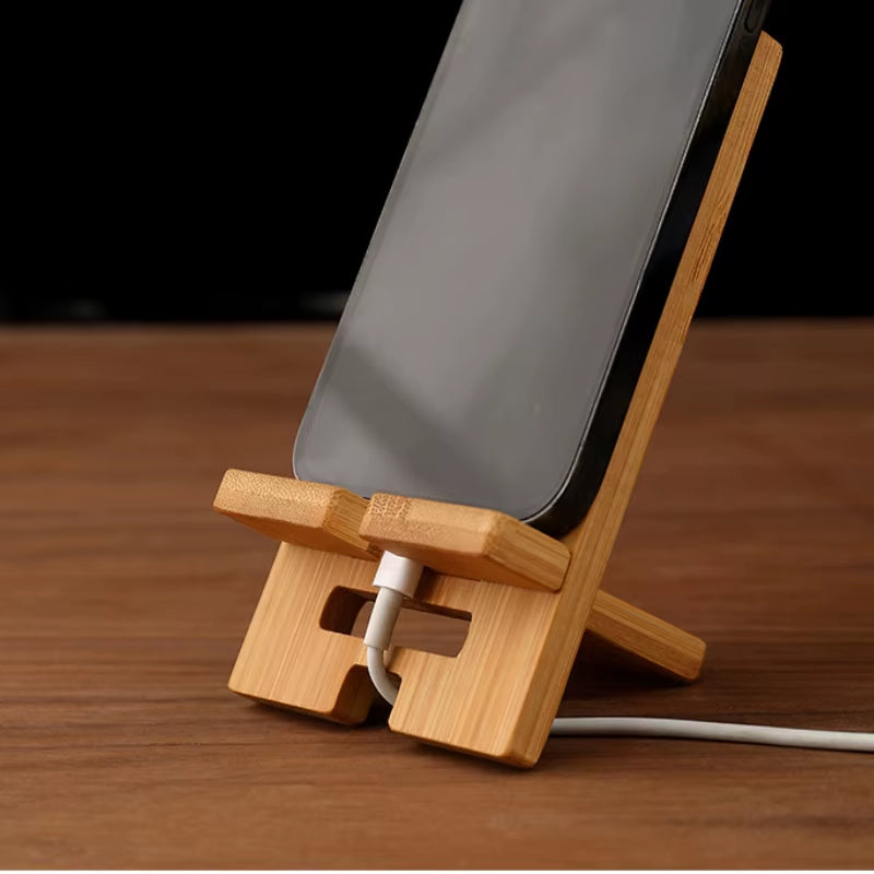 Sleek Wooden Lazy Phone Stand - Stylish Desktop Holder & Charging Bracket for Smartphones & Tablets